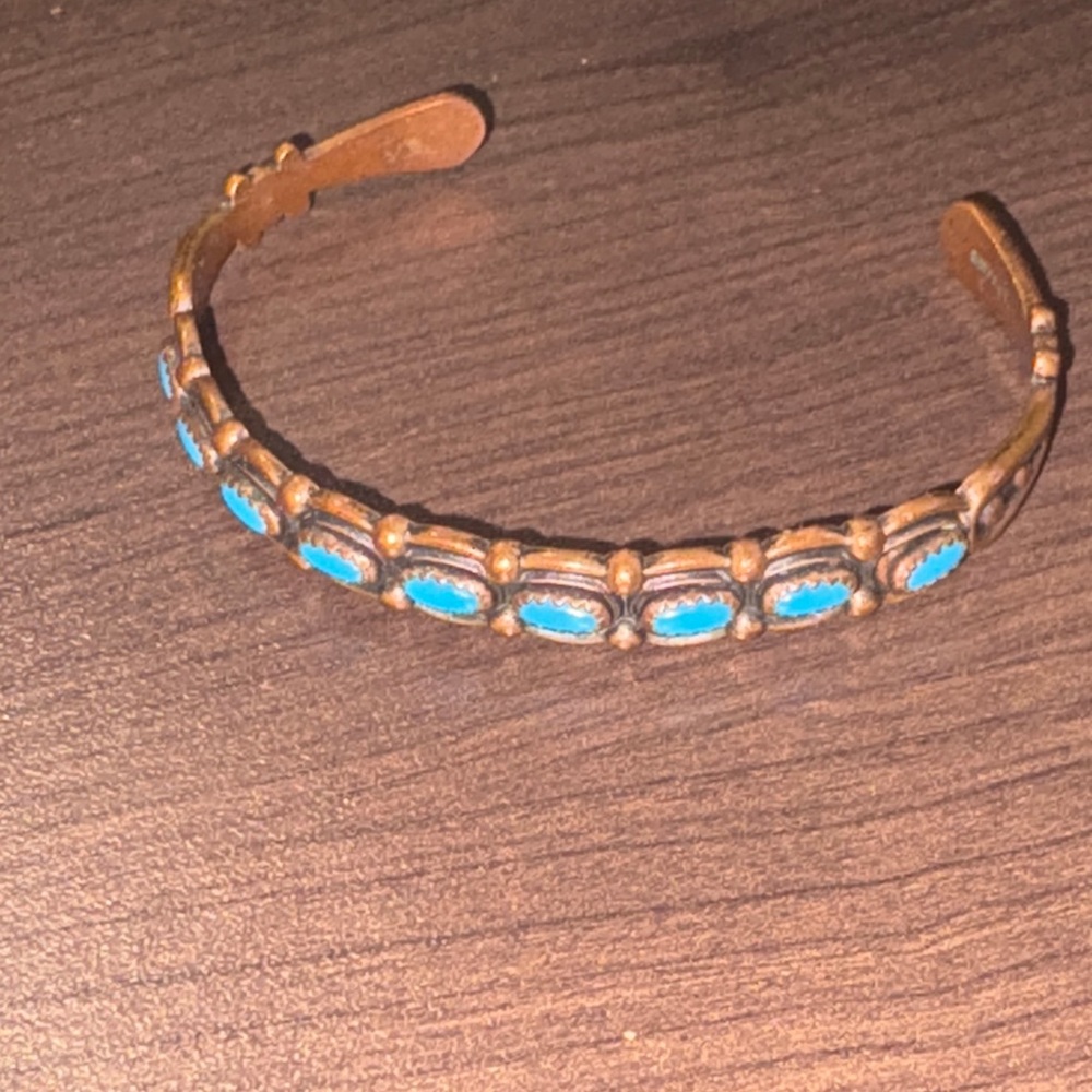 Vintage copper turquoise cuff bracelet